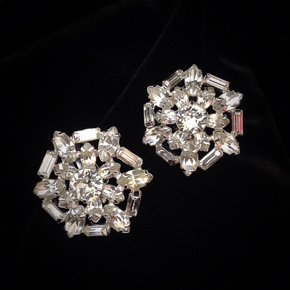 Vintage rhinestone clip earrings by ASTRA